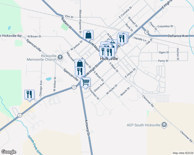 map of restaurants, bars, coffee shops, grocery stores, and more near 201 West Edgerton Street in Hicksville