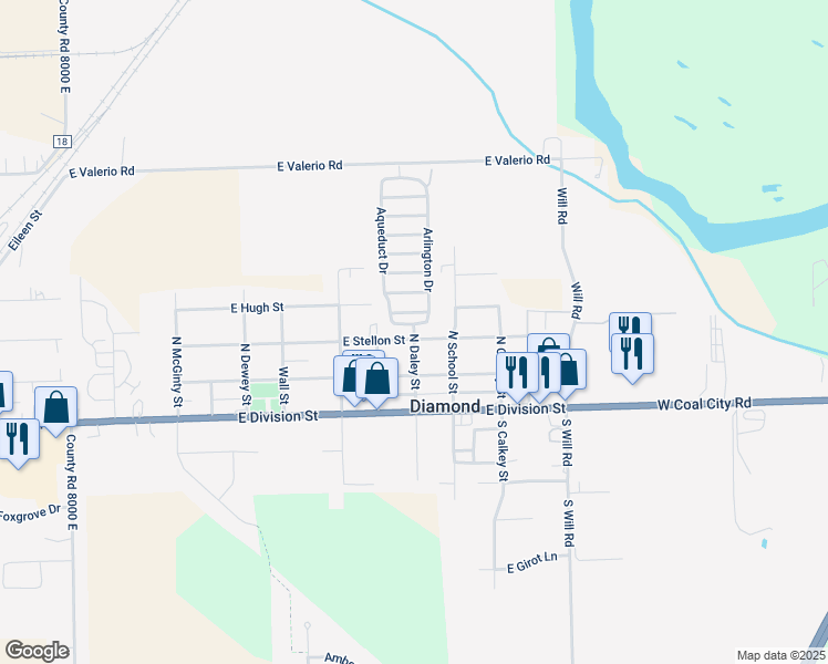 map of restaurants, bars, coffee shops, grocery stores, and more near 2200 East Stellon Street in Diamond