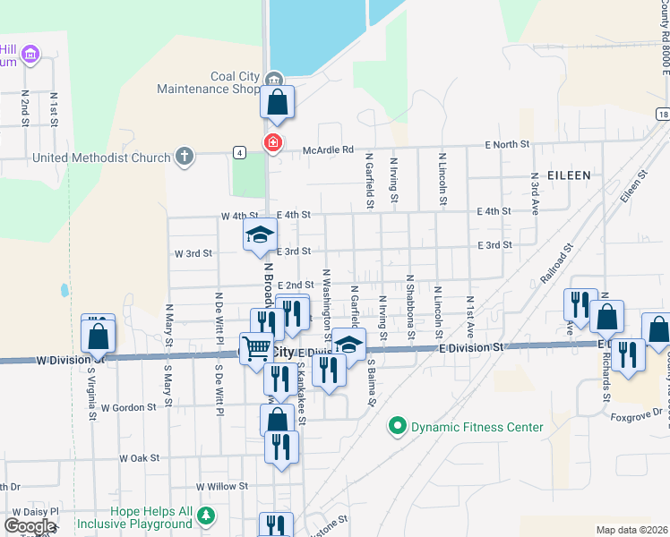 map of restaurants, bars, coffee shops, grocery stores, and more near in Coal City