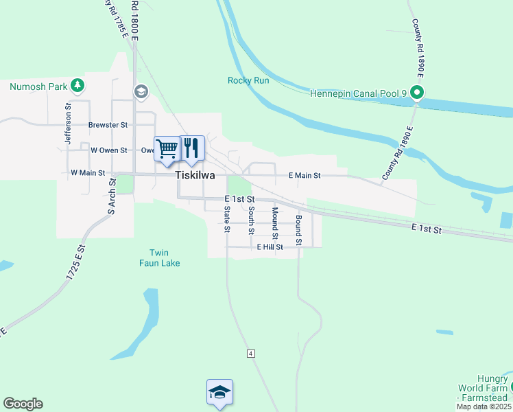 map of restaurants, bars, coffee shops, grocery stores, and more near 425 East Church Street in Tiskilwa