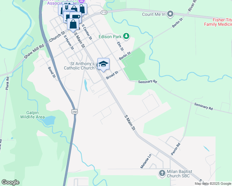 map of restaurants, bars, coffee shops, grocery stores, and more near 200 South Main Street in Milan