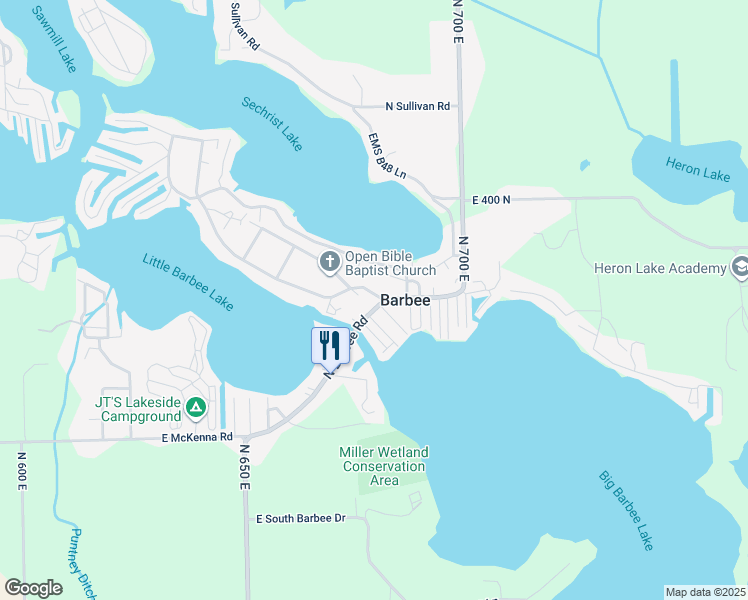 map of restaurants, bars, coffee shops, grocery stores, and more near 12 EMS B62 Lane in Pierceton