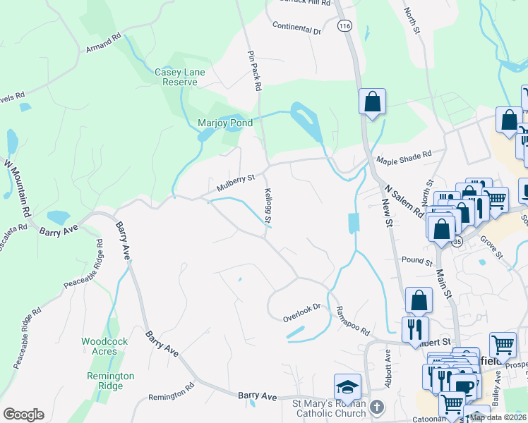 map of restaurants, bars, coffee shops, grocery stores, and more near 17 Kellogg Street in Ridgefield