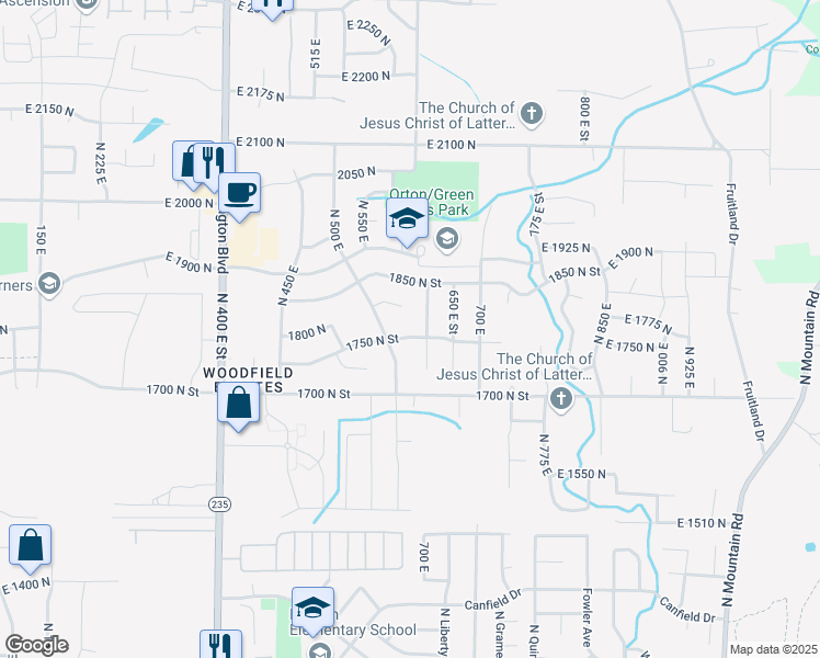 map of restaurants, bars, coffee shops, grocery stores, and more near 612 East 1750 North in Ogden
