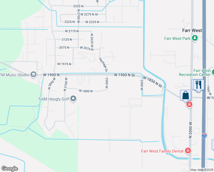 map of restaurants, bars, coffee shops, grocery stores, and more near 2520 West 1800 North in Ogden