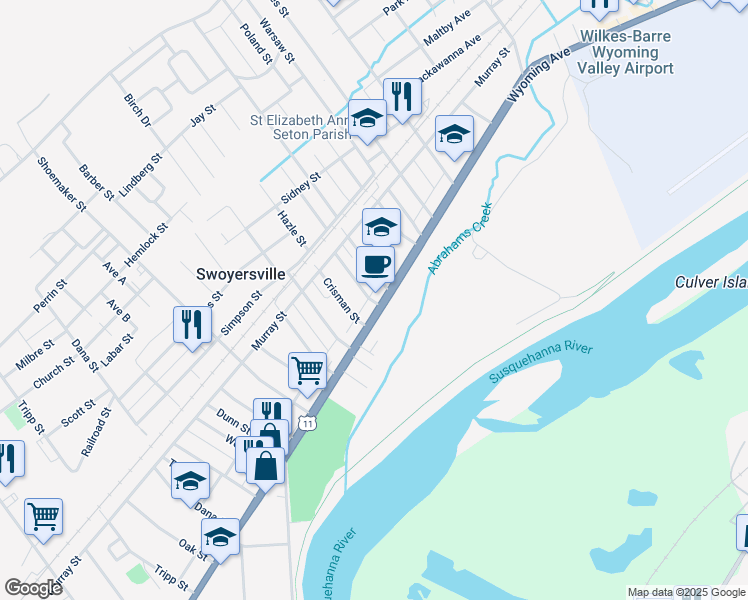 map of restaurants, bars, coffee shops, grocery stores, and more near 1513 Wyoming Ave in Kingston