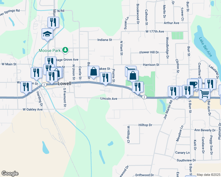 map of restaurants, bars, coffee shops, grocery stores, and more near 1105 Lincoln St in Lowell