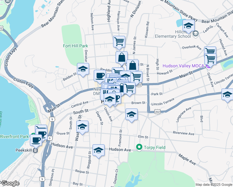 map of restaurants, bars, coffee shops, grocery stores, and more near in Peekskill