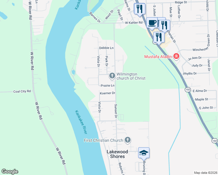 map of restaurants, bars, coffee shops, grocery stores, and more near 404 Koerner Drive in Wilmington