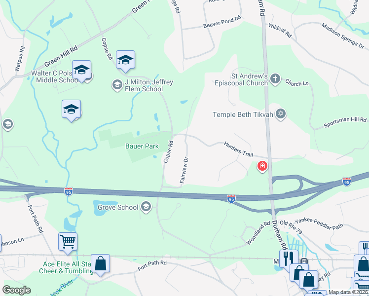 map of restaurants, bars, coffee shops, grocery stores, and more near 89 Fairview Drive in Madison