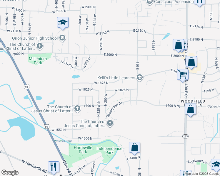 map of restaurants, bars, coffee shops, grocery stores, and more near 180 West 1825 North in North Ogden