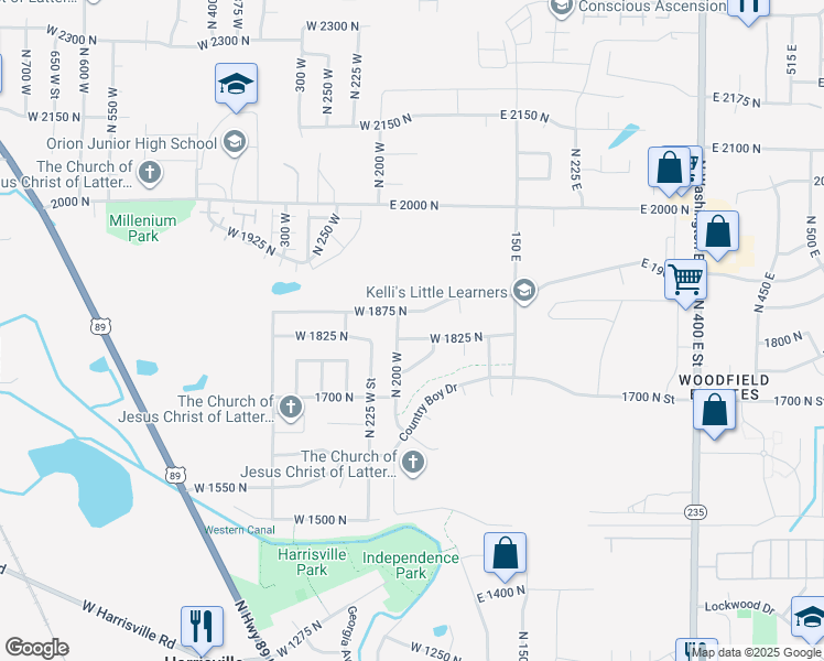 map of restaurants, bars, coffee shops, grocery stores, and more near 180 West 1825 North in North Ogden