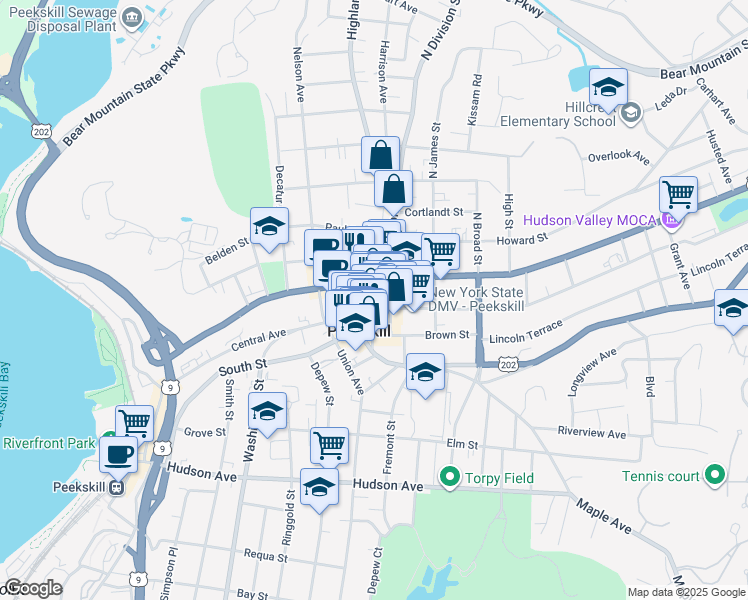 map of restaurants, bars, coffee shops, grocery stores, and more near in Peekskill