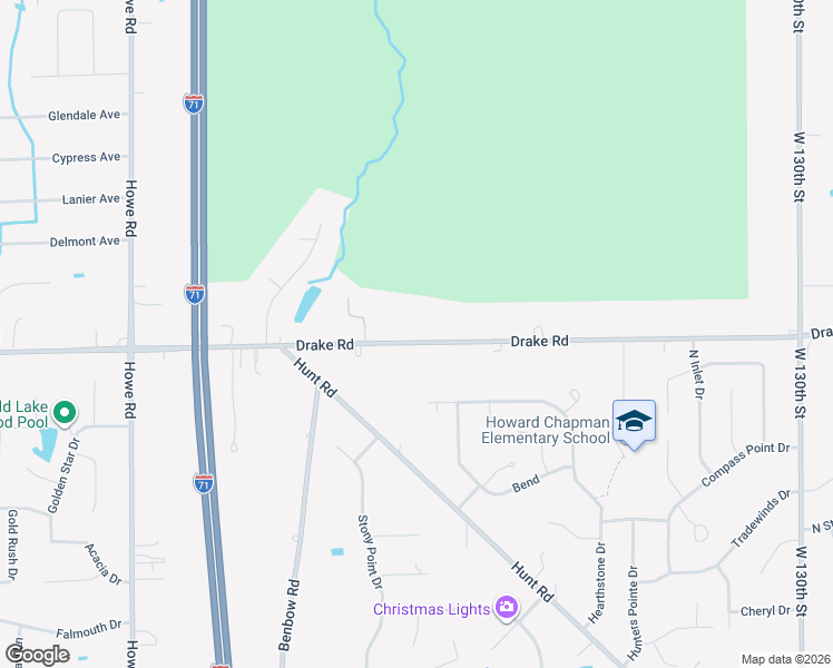 map of restaurants, bars, coffee shops, grocery stores, and more near 14645 Drake Road in Strongsville