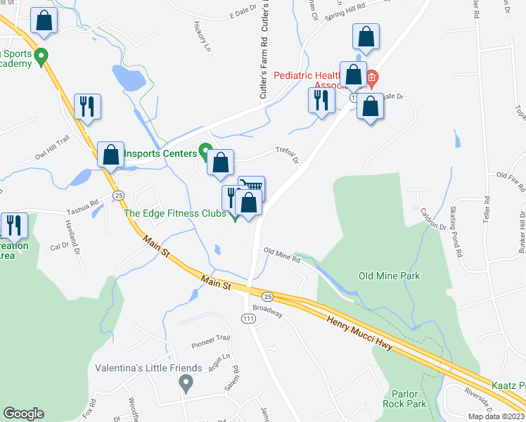 map of restaurants, bars, coffee shops, grocery stores, and more near 104 Woodland Hills Drive in Trumbull