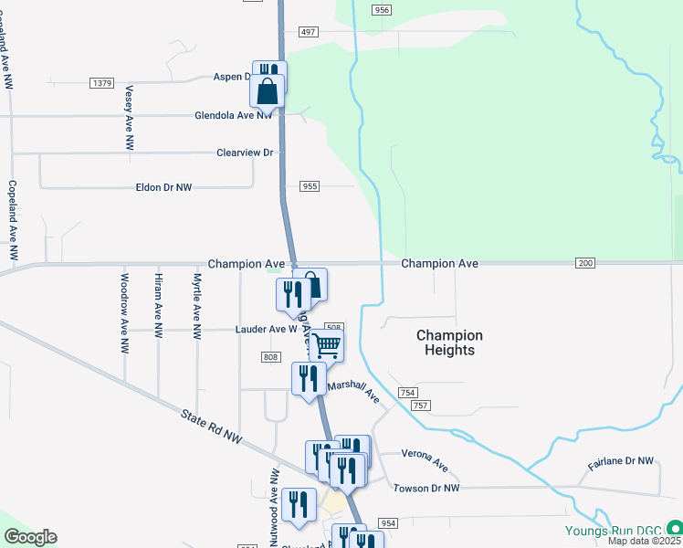 map of restaurants, bars, coffee shops, grocery stores, and more near 138 Champion Avenue East in Warren