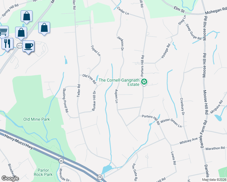 map of restaurants, bars, coffee shops, grocery stores, and more near 99 Aspen Lane in Trumbull