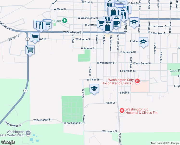 map of restaurants, bars, coffee shops, grocery stores, and more near 814-998 South Avenue D in Washington