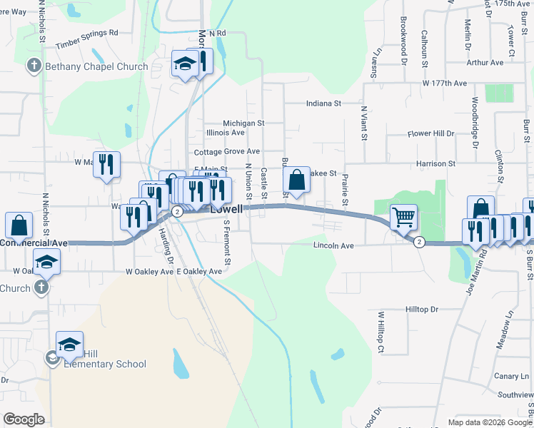 map of restaurants, bars, coffee shops, grocery stores, and more near 615 Lincoln Avenue in Lowell