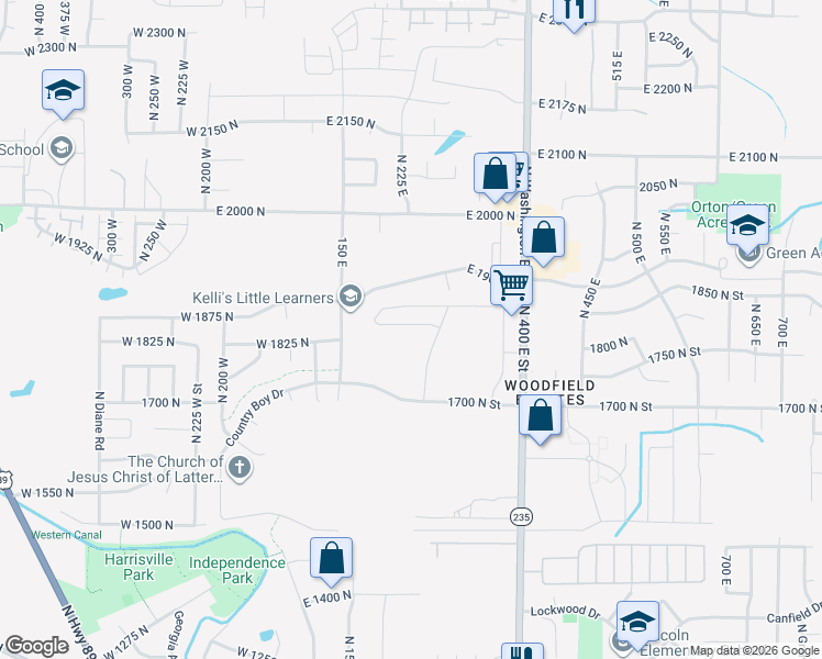 map of restaurants, bars, coffee shops, grocery stores, and more near 263 East 1825 North in North Ogden