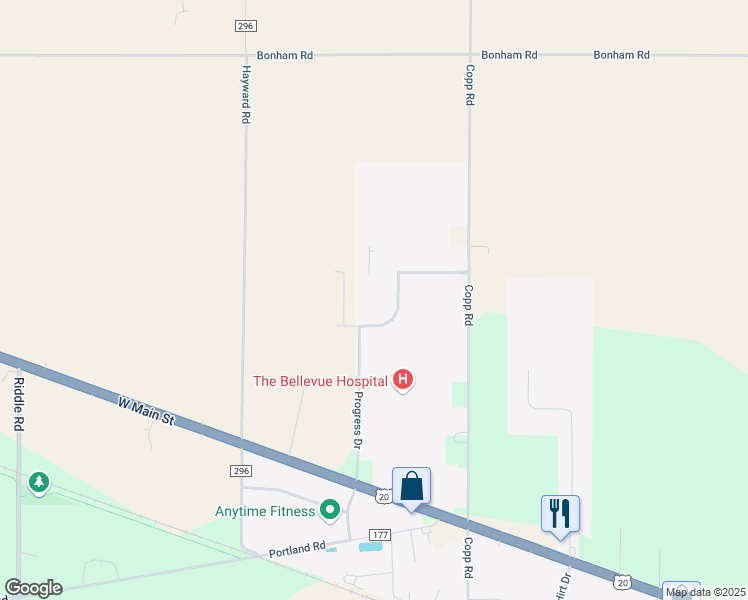 map of restaurants, bars, coffee shops, grocery stores, and more near 101 Auxiliary Drive in Bellevue
