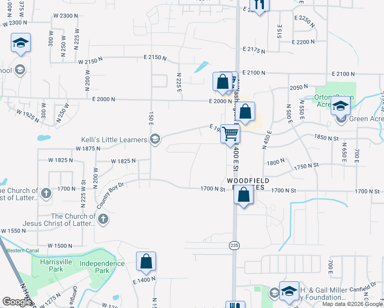 map of restaurants, bars, coffee shops, grocery stores, and more near 316 1850 North Street in North Ogden