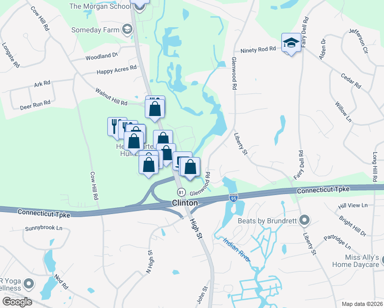 map of restaurants, bars, coffee shops, grocery stores, and more near 27 Connecticut 81 in Clinton