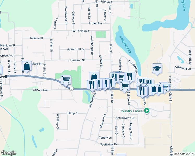 map of restaurants, bars, coffee shops, grocery stores, and more near 221 Clinton Street in Lowell