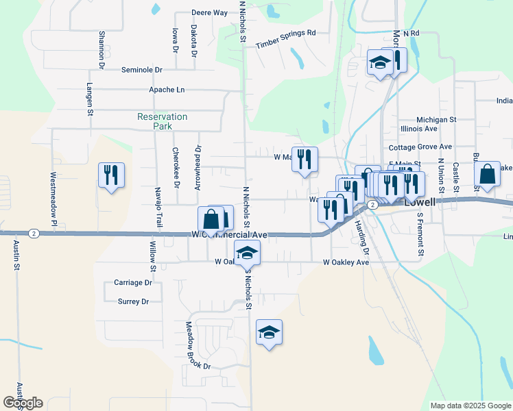 map of restaurants, bars, coffee shops, grocery stores, and more near 270 Washington Street in Lowell