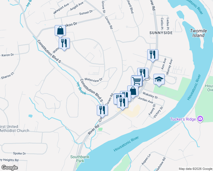 map of restaurants, bars, coffee shops, grocery stores, and more near 126 Morningside Drive in Shelton
