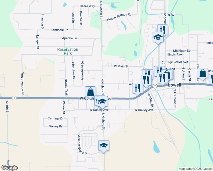 map of restaurants, bars, coffee shops, grocery stores, and more near 270 Washington Street in Lowell