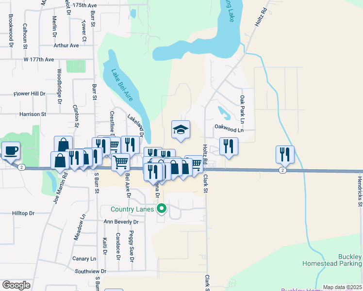map of restaurants, bars, coffee shops, grocery stores, and more near 2051 East Commercial Avenue in Lowell