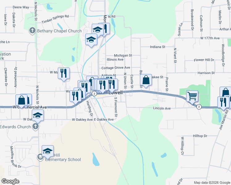 map of restaurants, bars, coffee shops, grocery stores, and more near in Lowell