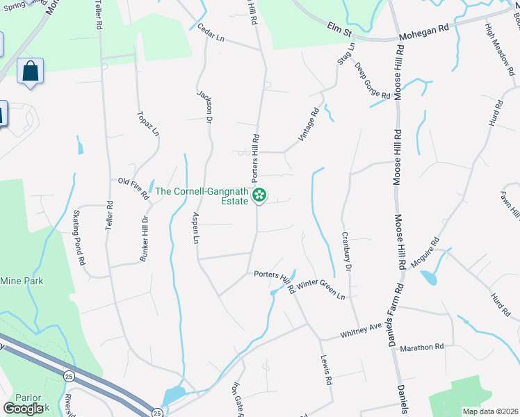 map of restaurants, bars, coffee shops, grocery stores, and more near 125 Porters Hill Road in Trumbull