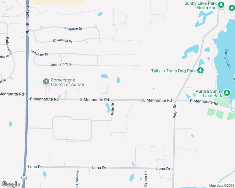 map of restaurants, bars, coffee shops, grocery stores, and more near 349 East Mennonite Road in Aurora