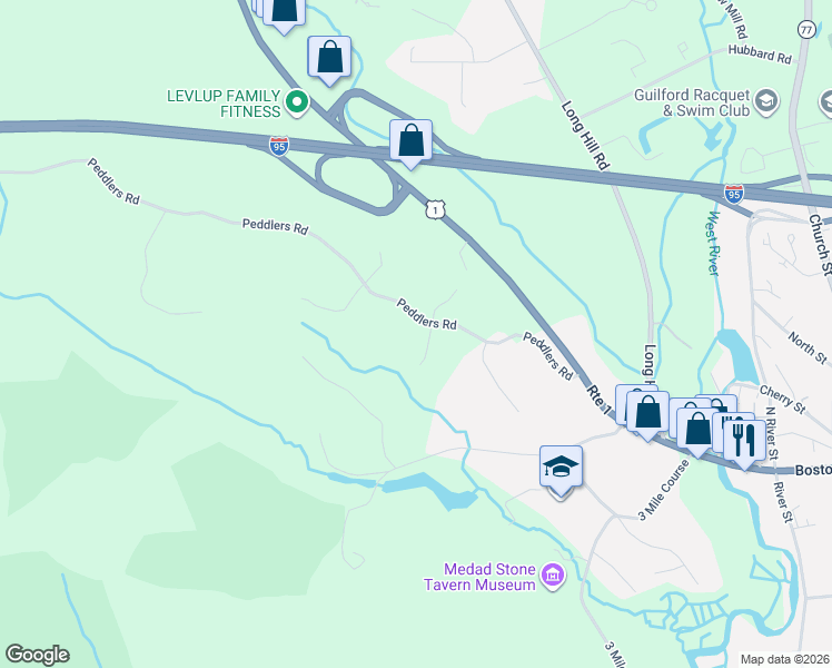 map of restaurants, bars, coffee shops, grocery stores, and more near 6 Grey Ledge Drive in Guilford