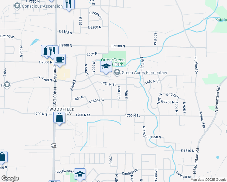 map of restaurants, bars, coffee shops, grocery stores, and more near 1812 North 625 East in Ogden