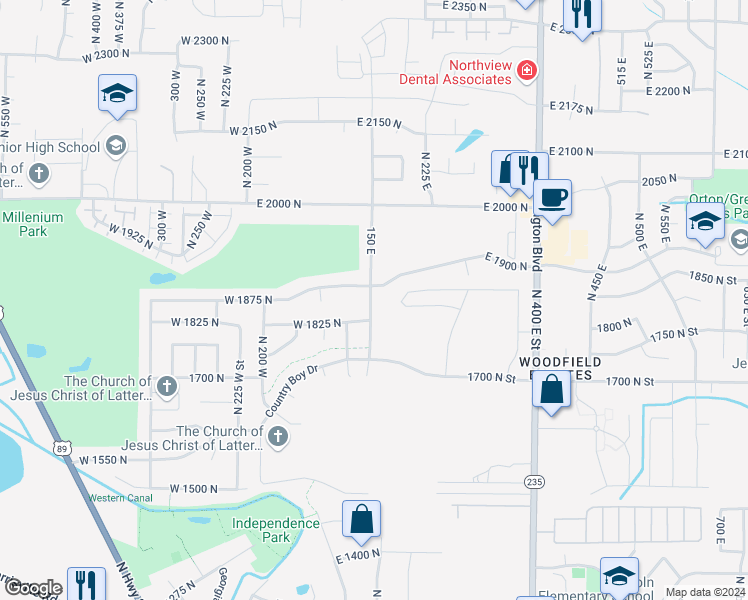 map of restaurants, bars, coffee shops, grocery stores, and more near 141 East 1875 in North Ogden