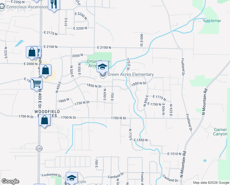 map of restaurants, bars, coffee shops, grocery stores, and more near 1804 North 700 East in North Ogden