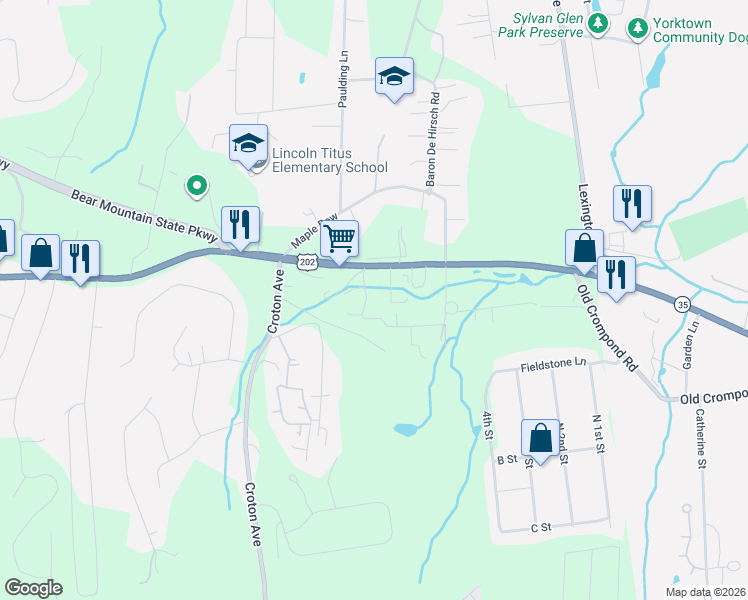 map of restaurants, bars, coffee shops, grocery stores, and more near 16 Buttonwood Road in Cortlandt Manor