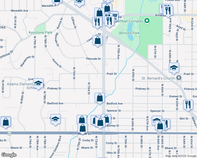 map of restaurants, bars, coffee shops, grocery stores, and more near 3623 Clifton Drive in Omaha