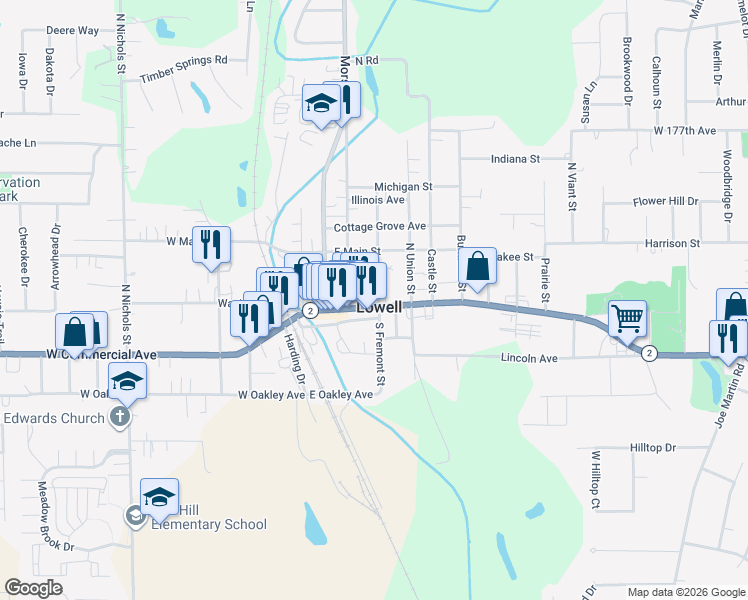 map of restaurants, bars, coffee shops, grocery stores, and more near in Lowell