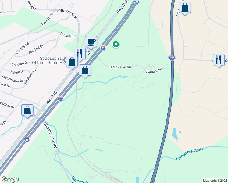 map of restaurants, bars, coffee shops, grocery stores, and more near 317 Old Boston Rd in Pittston