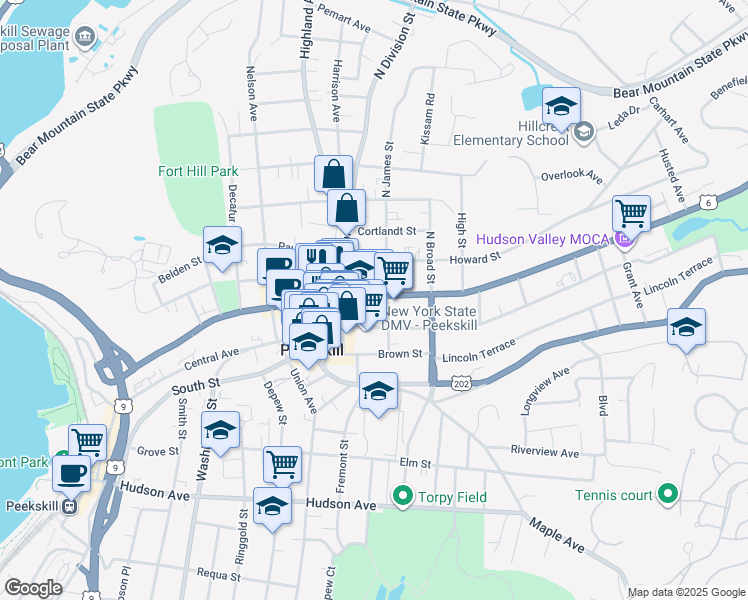 map of restaurants, bars, coffee shops, grocery stores, and more near in Peekskill