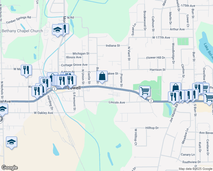 map of restaurants, bars, coffee shops, grocery stores, and more near 109 Oak St in Lowell