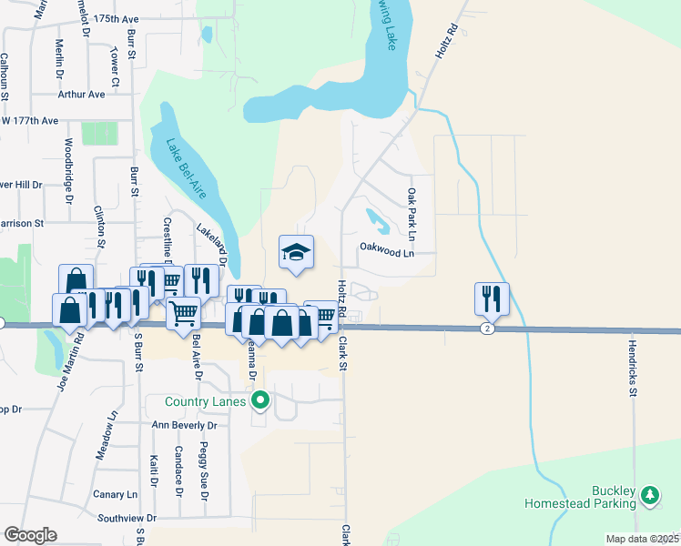 map of restaurants, bars, coffee shops, grocery stores, and more near 2051 East Commercial Avenue in Lowell