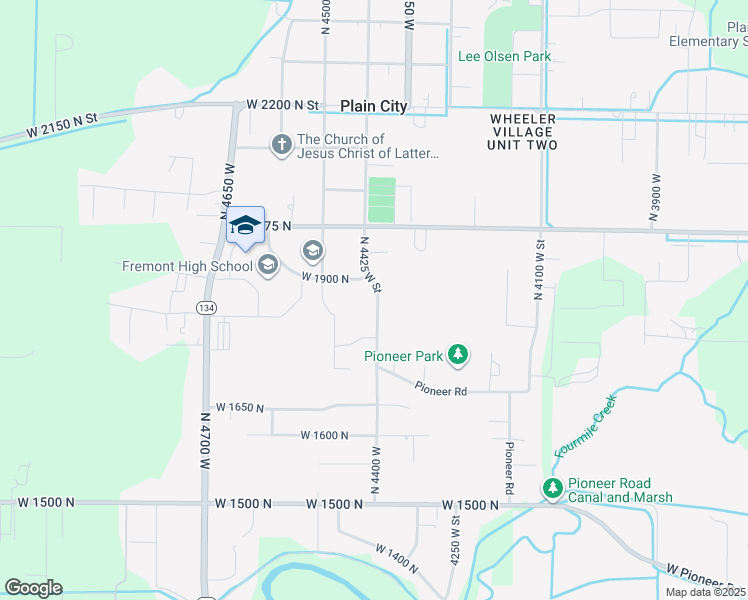 map of restaurants, bars, coffee shops, grocery stores, and more near 1853 North 4425 West Street in Plain City