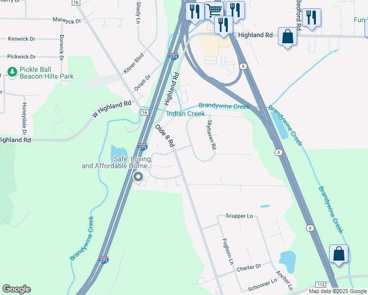 map of restaurants, bars, coffee shops, grocery stores, and more near 58 Oakmont Road in Northfield