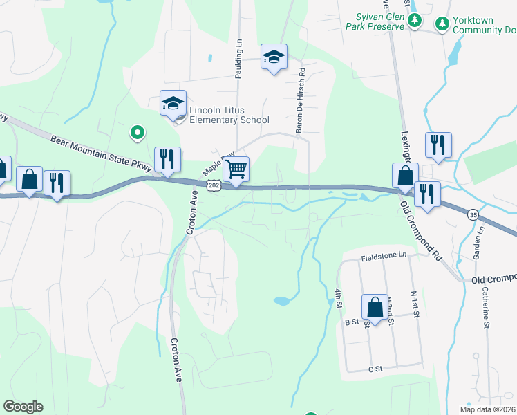 map of restaurants, bars, coffee shops, grocery stores, and more near 14 Buttonwood Road in Cortlandt