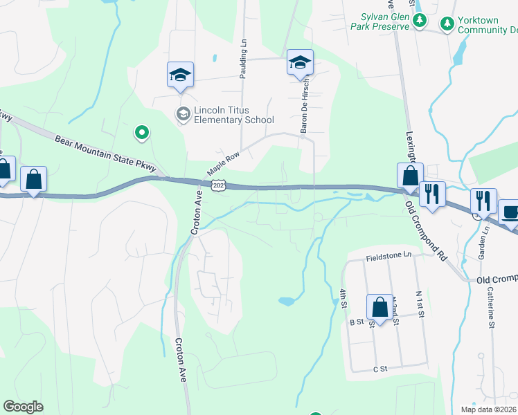 map of restaurants, bars, coffee shops, grocery stores, and more near 14 Buttonwood Road in Cortlandt